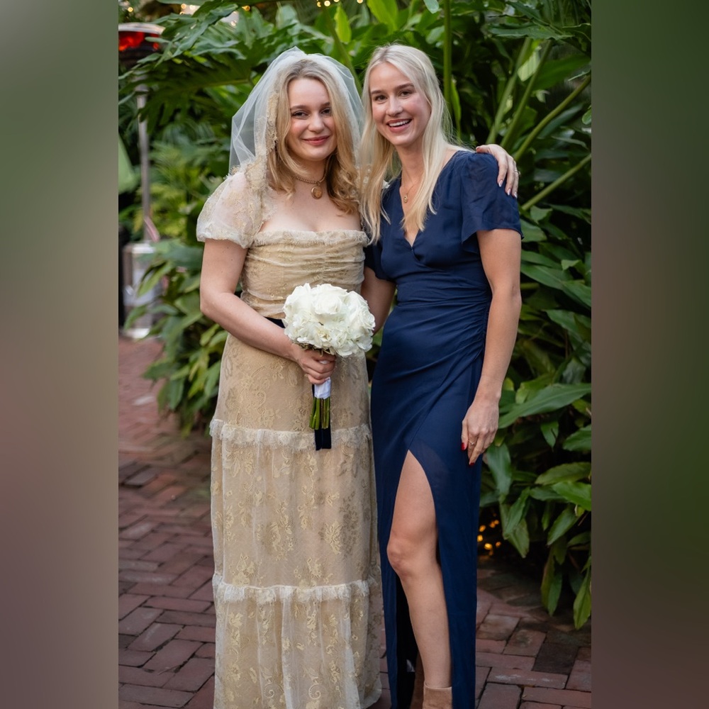 Navy Reformation Ruffle Sleeve Dress